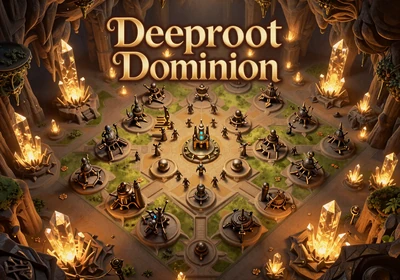 Deeproot Dominion - a glowing underground civilization of crystal caverns and amber bioluminescent structures