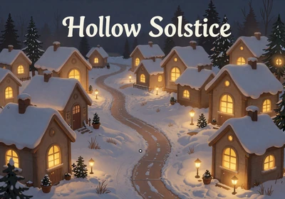 Hollow Solstice - a magical winter village with glowing lanterns and warm amber windows