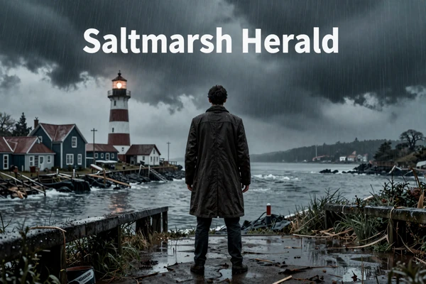Saltmarsh Herald - a journalist investigates a rain-soaked coastal mystery town with a looming lighthouse