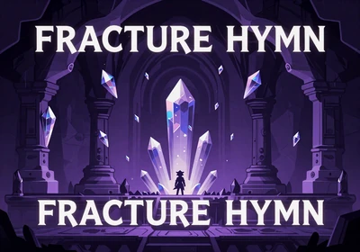 Fracture Hymn - crystalline dungeon with violet and indigo glowing shards and a small hero figure